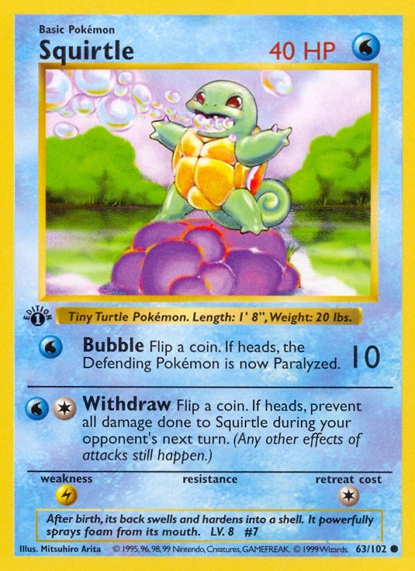 Squirtle (63/102) (Shadowless) [Base Set 1st Edition] | Kessel Run Games Inc. 