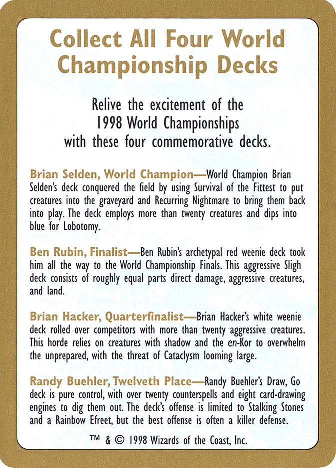 1998 World Championships Ad [World Championship Decks 1998] | Kessel Run Games Inc. 