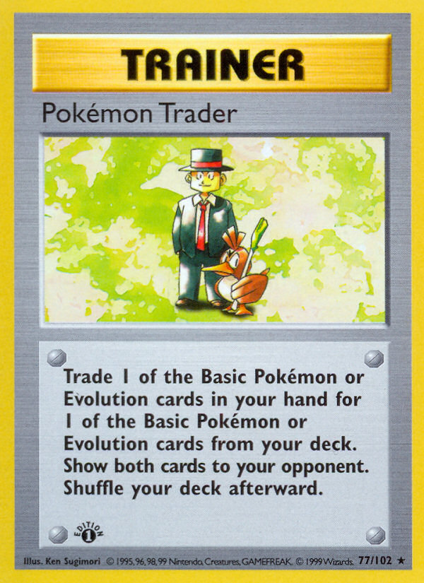 Pokemon Trader (77/102) (Shadowless) [Base Set 1st Edition] | Kessel Run Games Inc. 