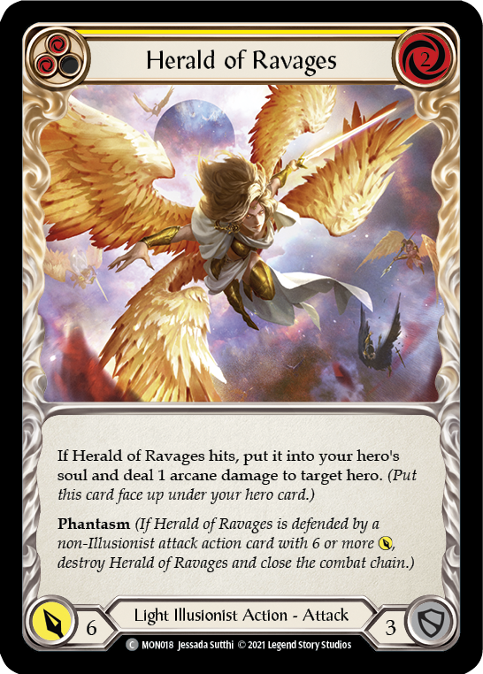 Herald of Ravages (Yellow) [MON018-RF] (Monarch)  1st Edition Rainbow Foil | Kessel Run Games Inc. 