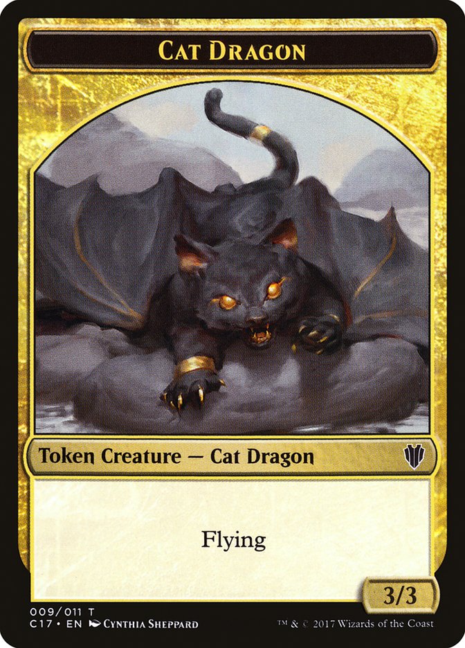 Gold // Cat Dragon Double-Sided Token [Commander 2017 Tokens] | Kessel Run Games Inc. 