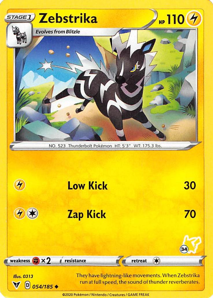 Zebstrika (054/185) (Pikachu Stamp #34) [Battle Academy 2022] | Kessel Run Games Inc. 