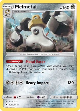 Melmetal (129/214) (Cosmos Holo) [Sun & Moon: Unbroken Bonds] | Kessel Run Games Inc. 