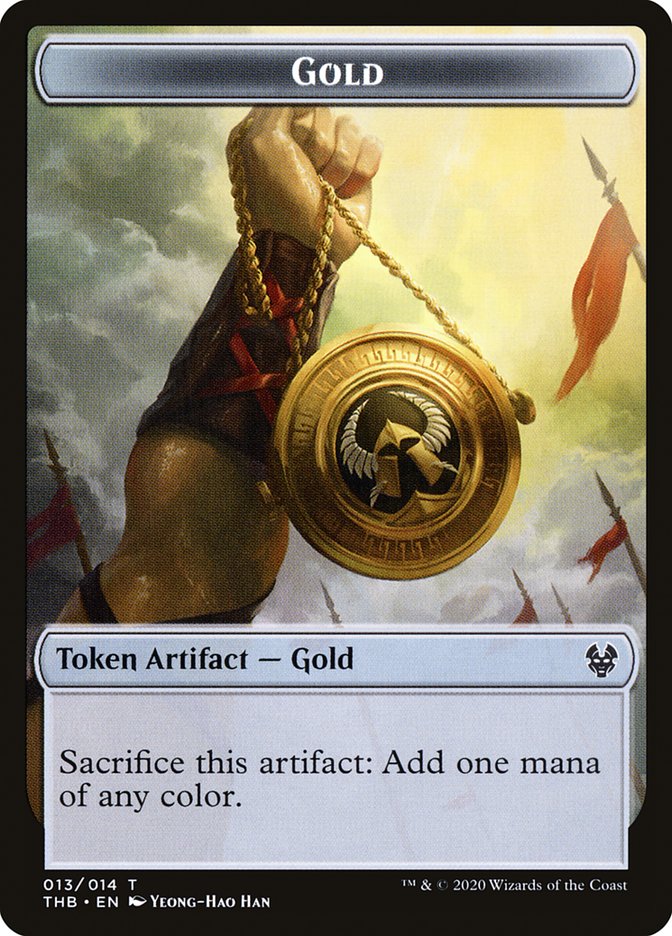 Human Soldier // Gold Double-Sided Token [Theros Beyond Death Tokens] | Kessel Run Games Inc. 