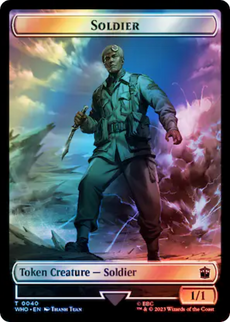 Soldier // Dinosaur Double-Sided Token (Surge Foil) [Doctor Who Tokens] | Kessel Run Games Inc. 