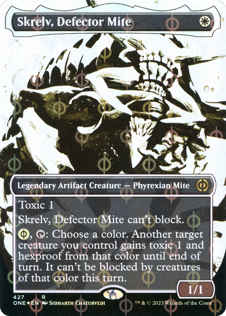 Skrelv, Defector Mite (Borderless Ichor Step-and-Compleat Foil) [Phyrexia: All Will Be One] | Kessel Run Games Inc. 