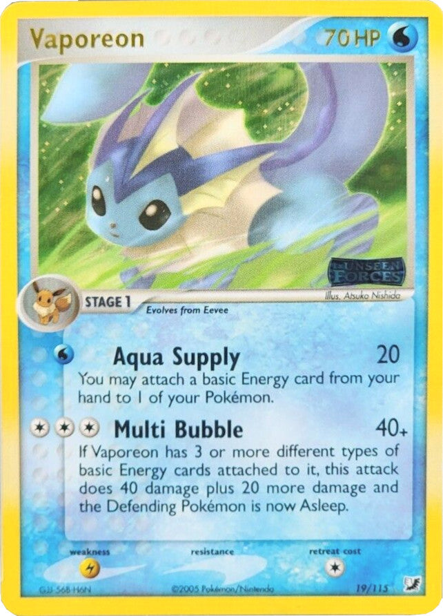 Vaporeon (19/115) (Stamped) [EX: Unseen Forces] | Kessel Run Games Inc. 