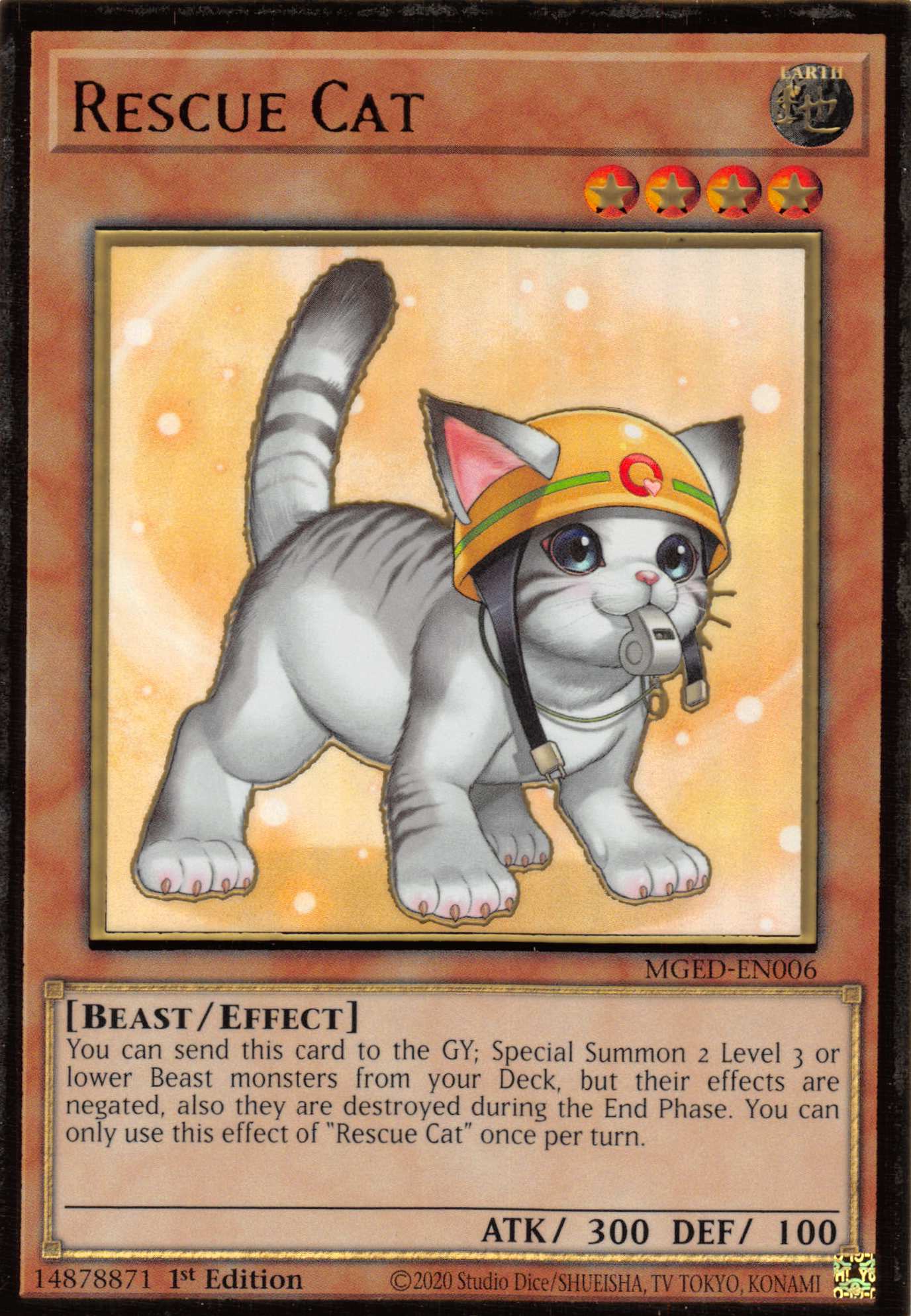 Rescue Cat (Alternate Art) [MGED-EN006] Gold Rare | Kessel Run Games Inc. 