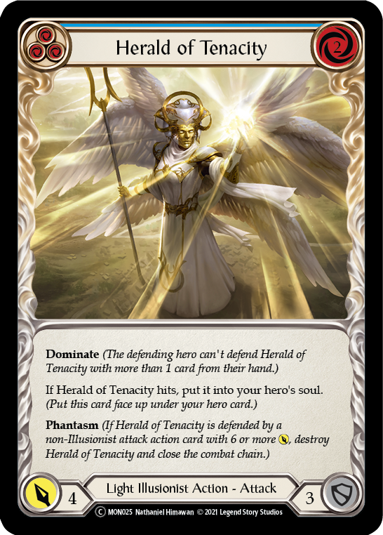 Herald of Tenacity (Blue) [U-MON025-RF] (Monarch Unlimited)  Unlimited Rainbow Foil | Kessel Run Games Inc. 