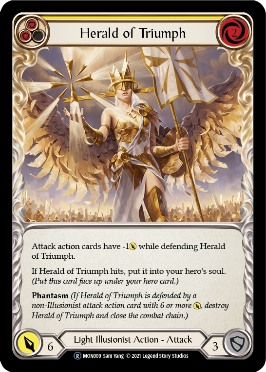 Herald of Triumph (Yellow) [U-MON009-RF] (Monarch Unlimited)  Unlimited Rainbow Foil | Kessel Run Games Inc. 