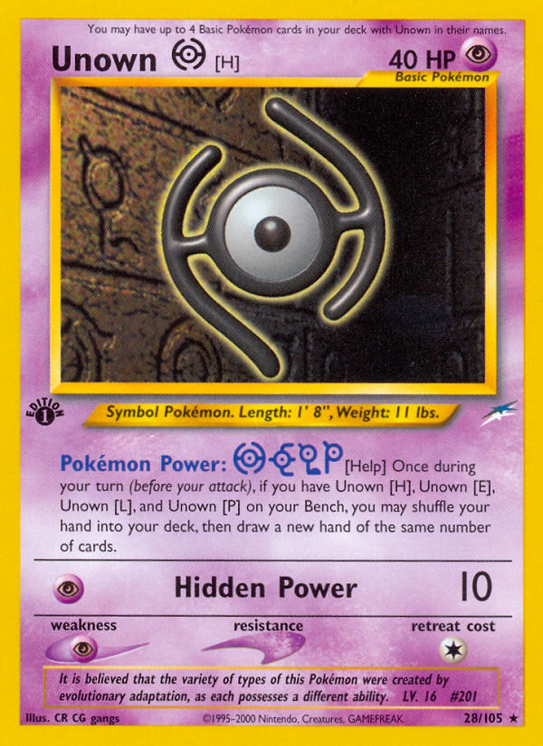 Unown [H] (28/105) [Neo Destiny 1st Edition] | Kessel Run Games Inc. 