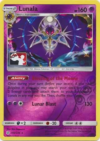 Lunala (102/236) (Pokemon Club Special Print) [Sun & Moon: Cosmic Eclipse] | Kessel Run Games Inc. 