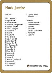 1996 Mark Justice Decklist Card [World Championship Decks] | Kessel Run Games Inc. 