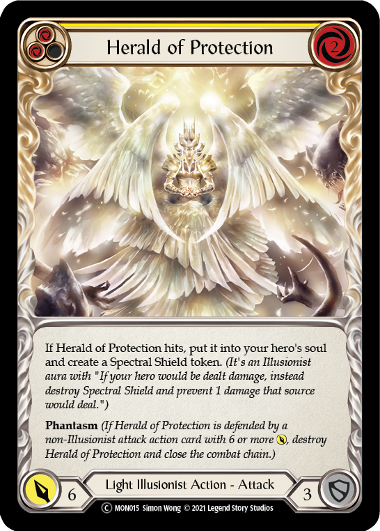 Herald of Protection (Yellow) [U-MON015-RF] (Monarch Unlimited)  Unlimited Rainbow Foil | Kessel Run Games Inc. 