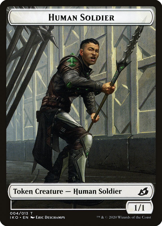 Dinosaur // Human Soldier (004) Double-Sided Token [Ikoria: Lair of Behemoths Tokens] | Kessel Run Games Inc. 