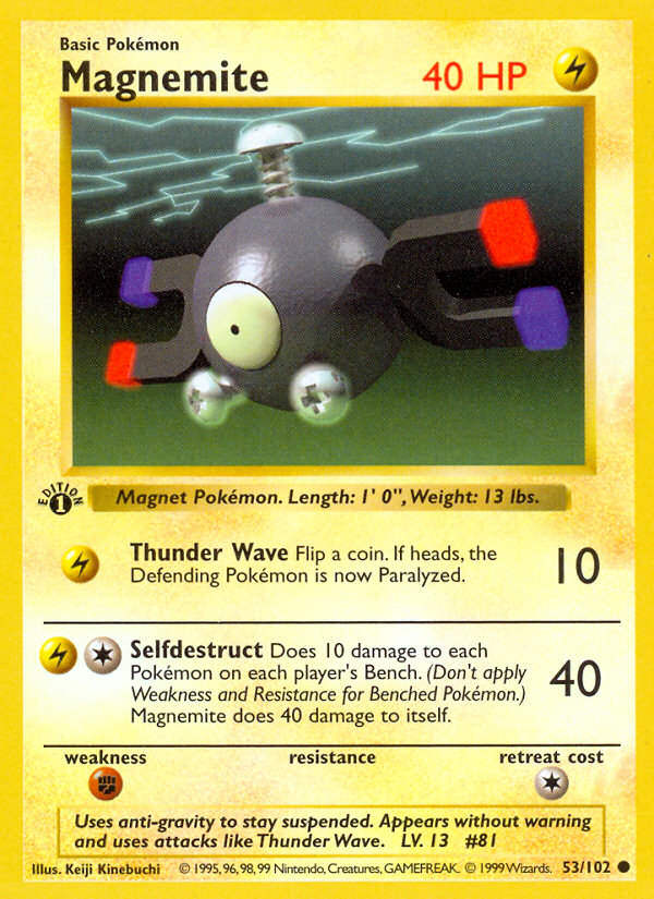 Magnemite (53/102) (Shadowless) [Base Set 1st Edition] | Kessel Run Games Inc. 