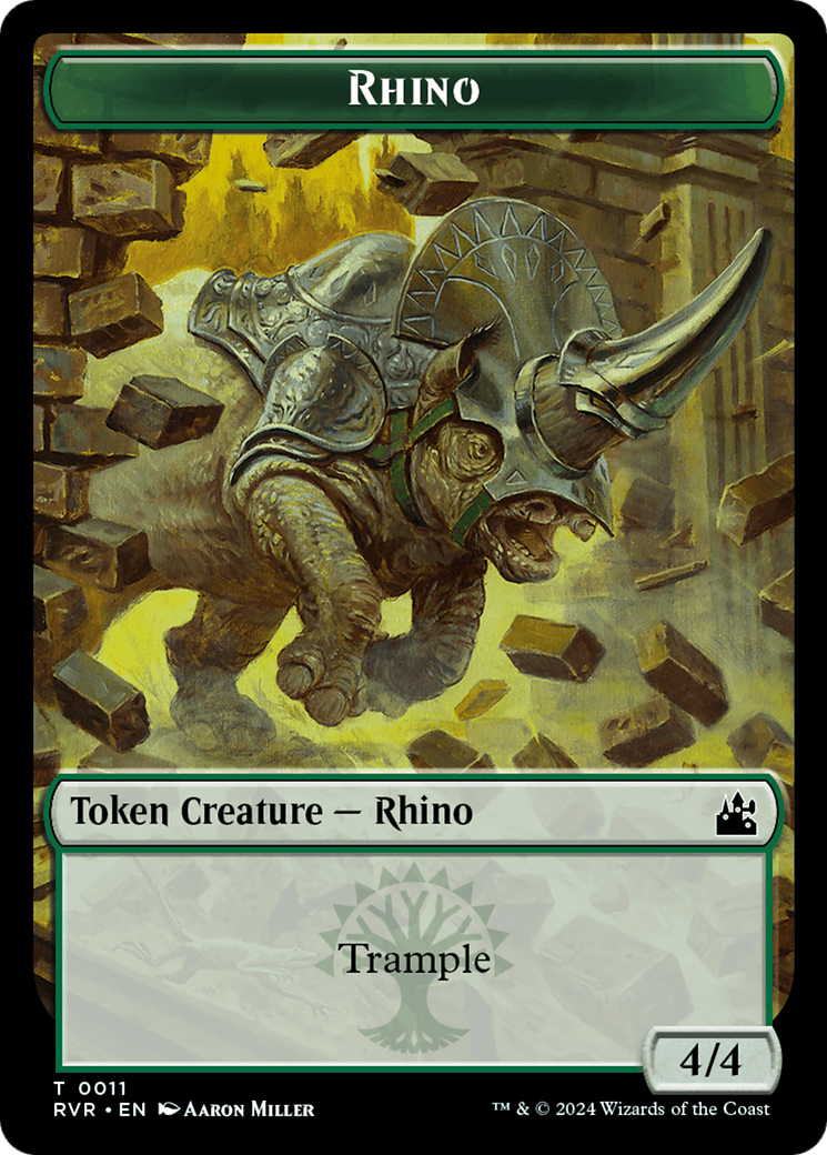 Elf Knight // Rhino Double-Sided Token [Ravnica Remastered Tokens] | Kessel Run Games Inc. 