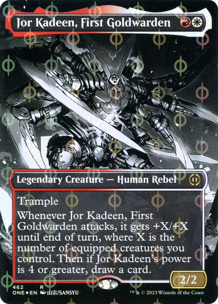 Jor Kadeen, First Goldwarden (Borderless Manga Step-and-Compleat Foil) [Phyrexia: All Will Be One] | Kessel Run Games Inc. 