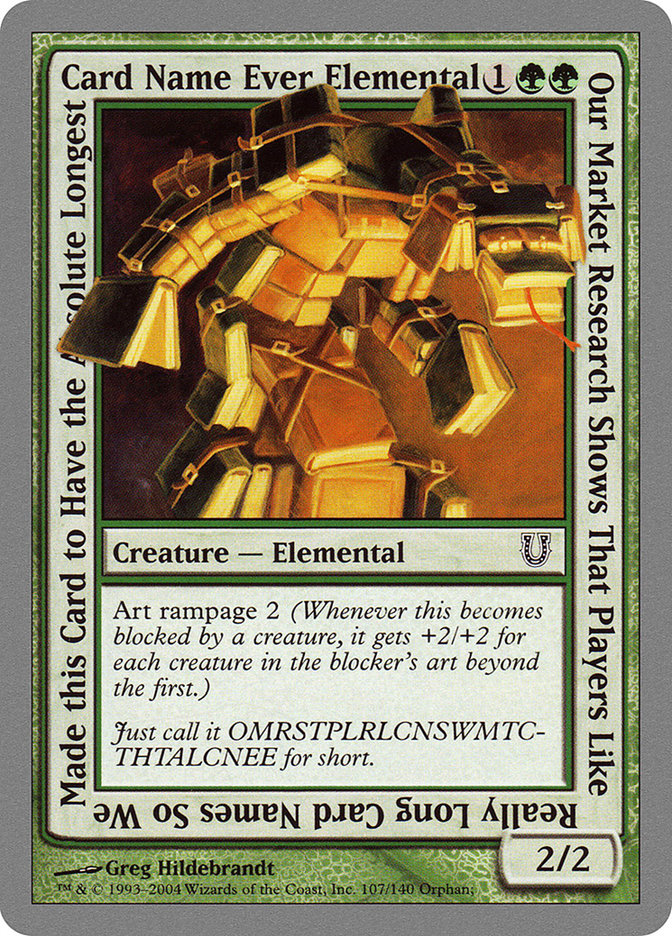 Our Market Research Shows That Players Like Really Long Card Names So We Made this Card to Have the Absolute Longest Card Name Ever Elemental [Unhinged] | Kessel Run Games Inc. 