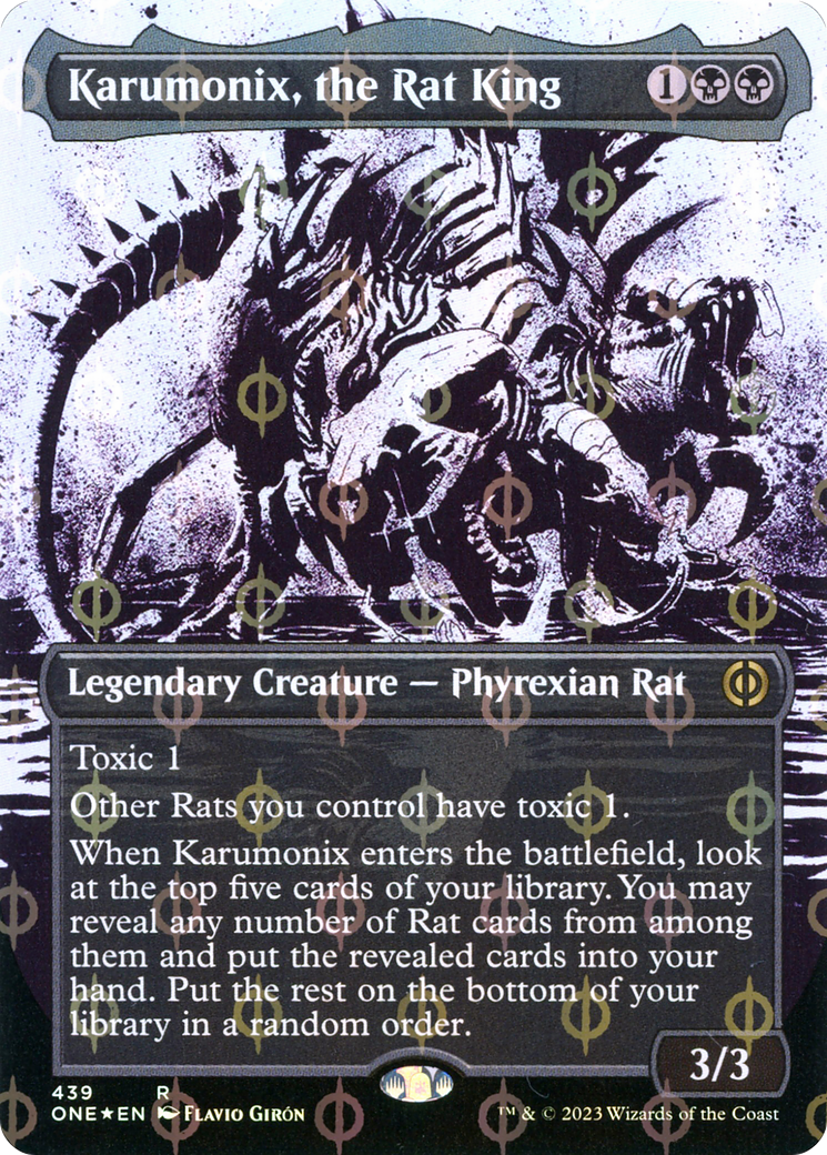 Karumonix, the Rat King (Borderless Ichor Step-and-Compleat Foil) [Phyrexia: All Will Be One] | Kessel Run Games Inc. 