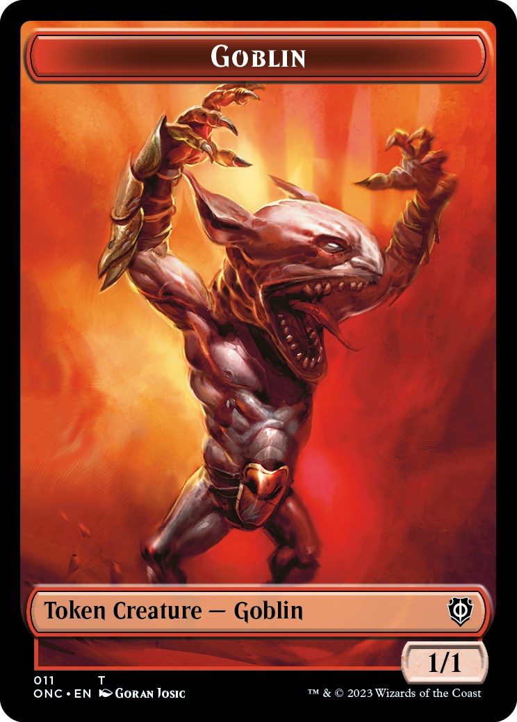 Rebel // Goblin Double-Sided Token [Phyrexia: All Will Be One Commander Tokens] | Kessel Run Games Inc. 