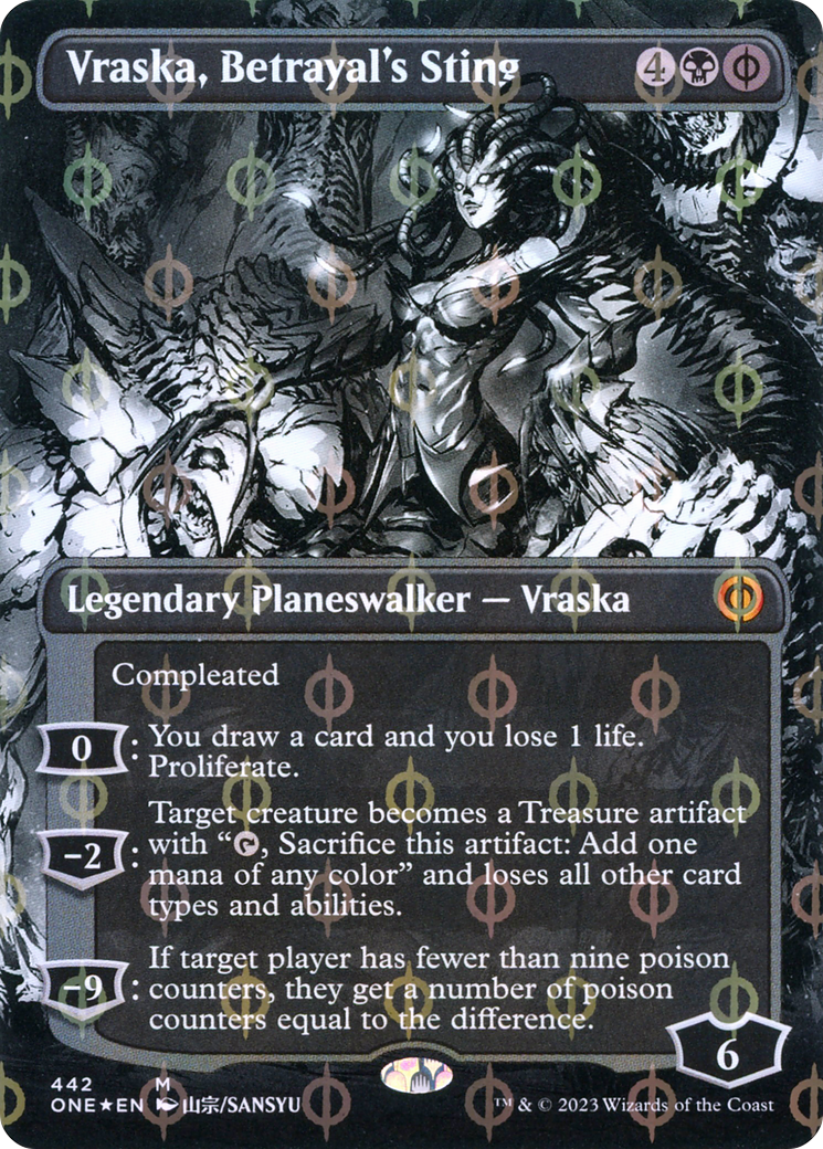 Vraska, Betrayal's Sting (Borderless Manga Step-and-Compleat Foil) [Phyrexia: All Will Be One] | Kessel Run Games Inc. 