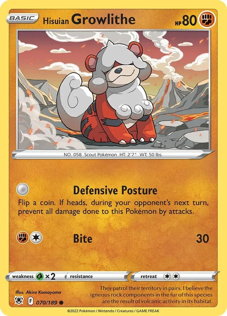 Hisuian Growlithe (070/189) (Theme Deck Exclusive) [Sword & Shield: Astral Radiance] | Kessel Run Games Inc. 