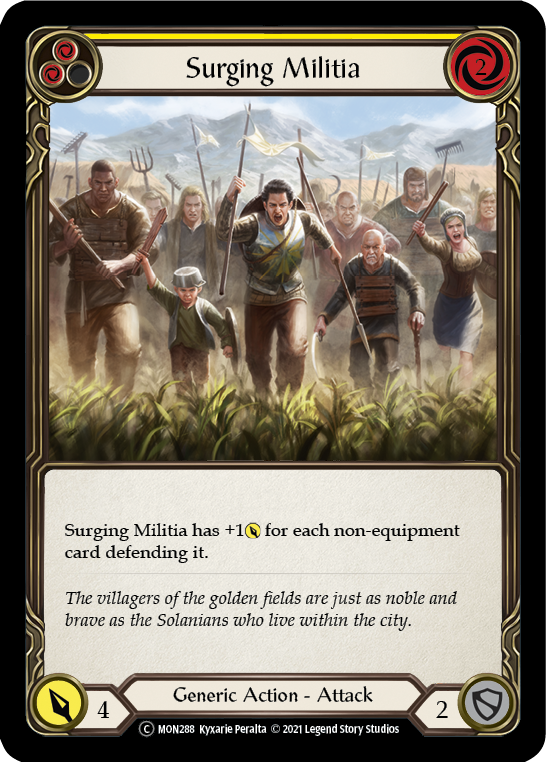 Surging Militia (Yellow) [U-MON288-RF] (Monarch Unlimited)  Unlimited Rainbow Foil | Kessel Run Games Inc. 