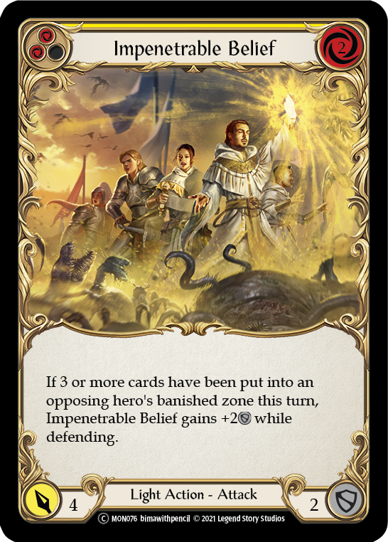 Impenetrable Belief (Yellow) [U-MON076-RF] (Monarch Unlimited)  Unlimited Rainbow Foil | Kessel Run Games Inc. 