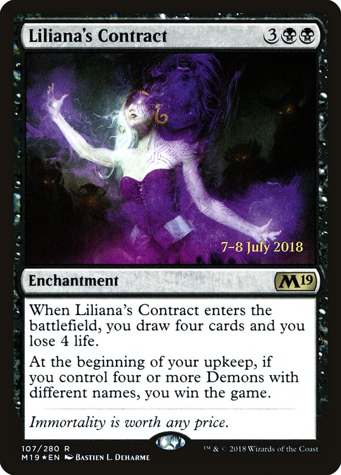 Liliana's Contract [Core Set 2019 Prerelease Promos] | Kessel Run Games Inc. 