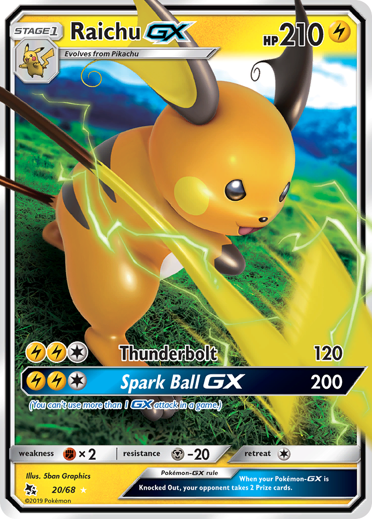 Raichu GX (20/68) [Sun & Moon: Hidden Fates] | Kessel Run Games Inc. 