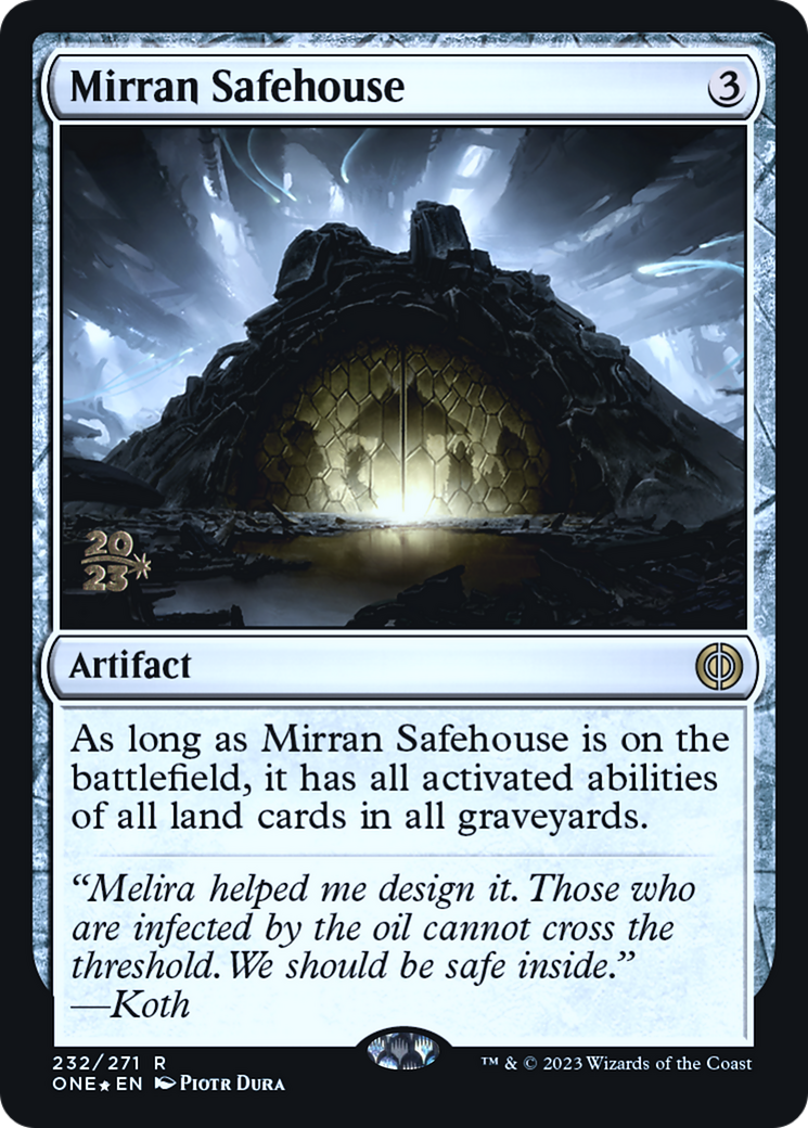 Mirran Safehouse [Phyrexia: All Will Be One Prerelease Promos] | Kessel Run Games Inc. 