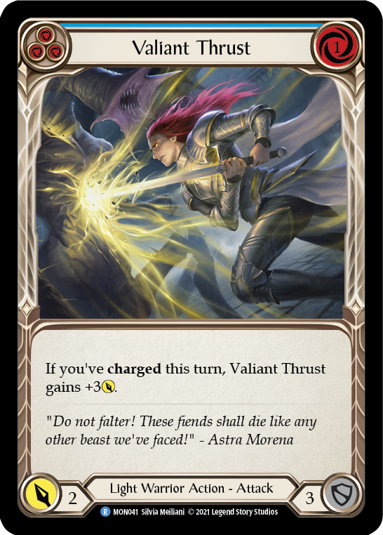 Valiant Thrust (Blue) [MON041-RF] (Monarch)  1st Edition Rainbow Foil | Kessel Run Games Inc. 