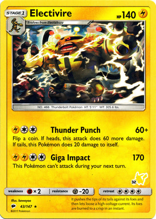 Electivire (43/147) (Pikachu Stamp #32) [Battle Academy 2020] | Kessel Run Games Inc. 