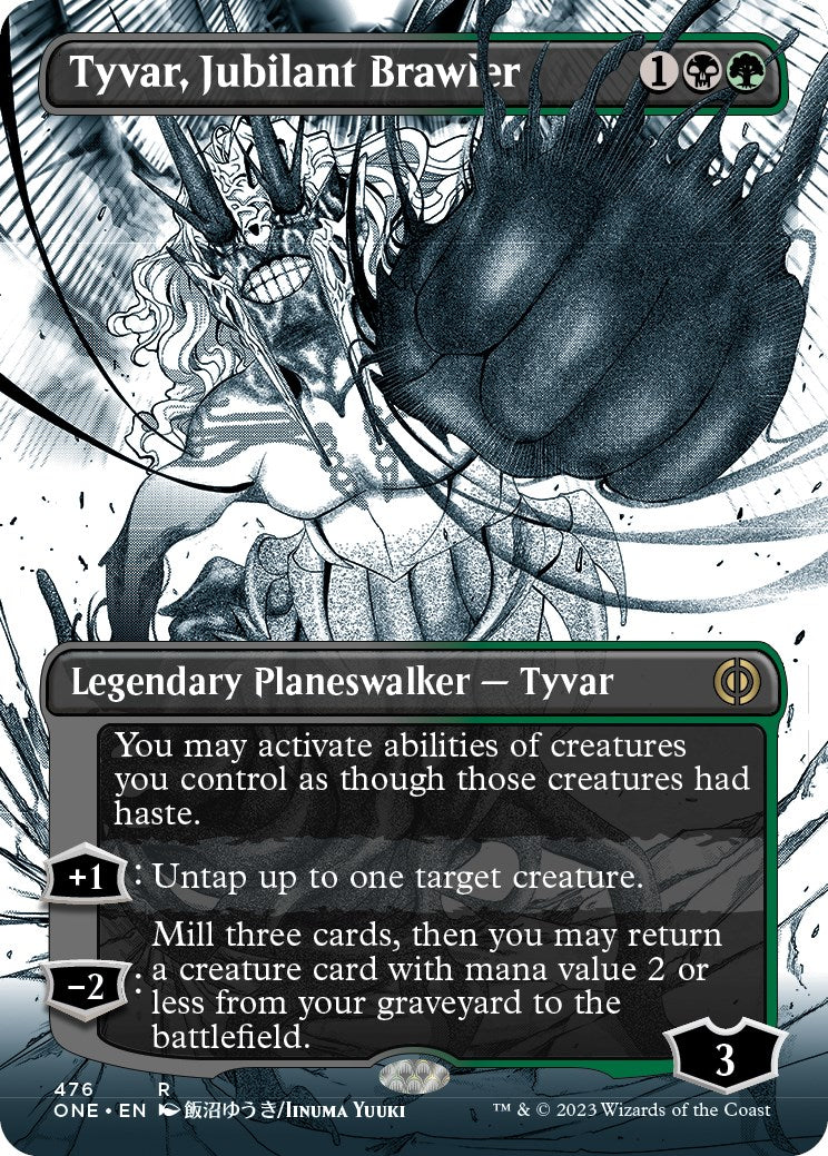 Tyvar, Jubilant Brawler (Borderless Manga Step-and-Compleat Foil) [Phyrexia: All Will Be One] | Kessel Run Games Inc. 