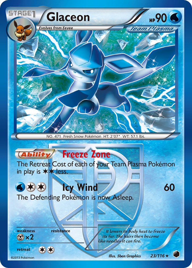 Glaceon (23/116) (Theme Deck Exclusive) [Black & White: Plasma Freeze] | Kessel Run Games Inc. 