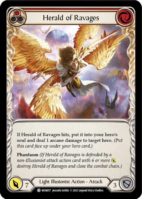 Herald of Ravages (Red) [MON017-RF] (Monarch)  1st Edition Rainbow Foil | Kessel Run Games Inc. 