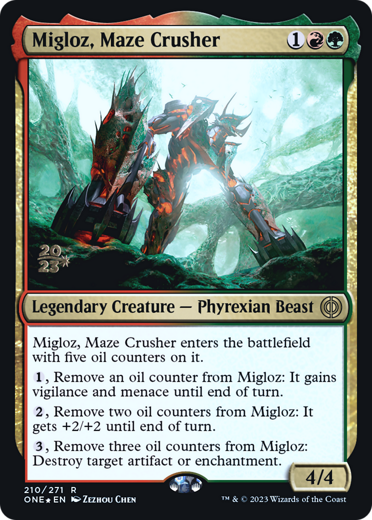 Migloz, Maze Crusher [Phyrexia: All Will Be One Prerelease Promos] | Kessel Run Games Inc. 
