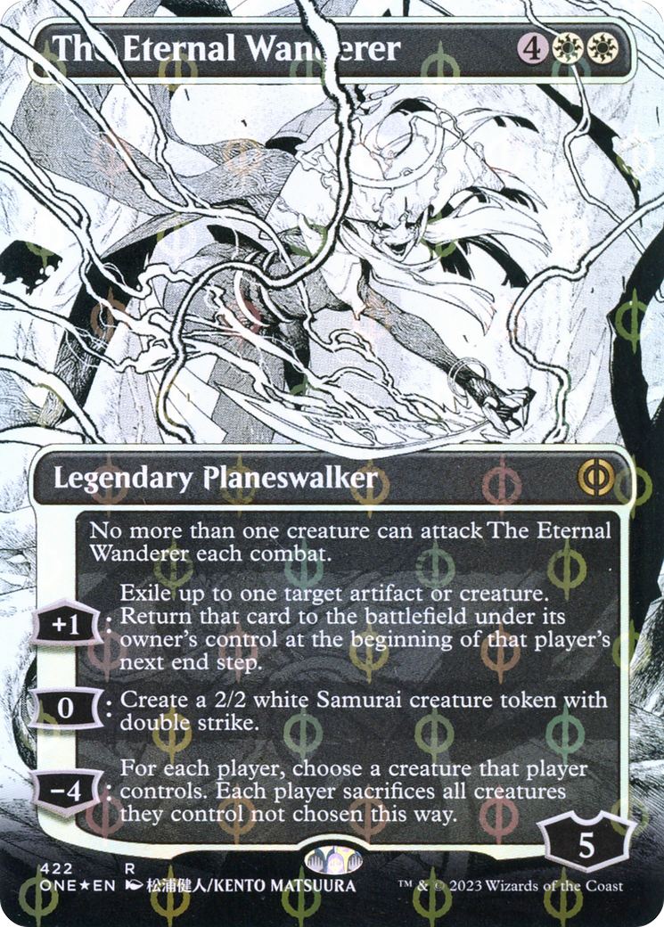 The Eternal Wanderer (Borderless Manga Step-and-Compleat Foil) [Phyrexia: All Will Be One] | Kessel Run Games Inc. 