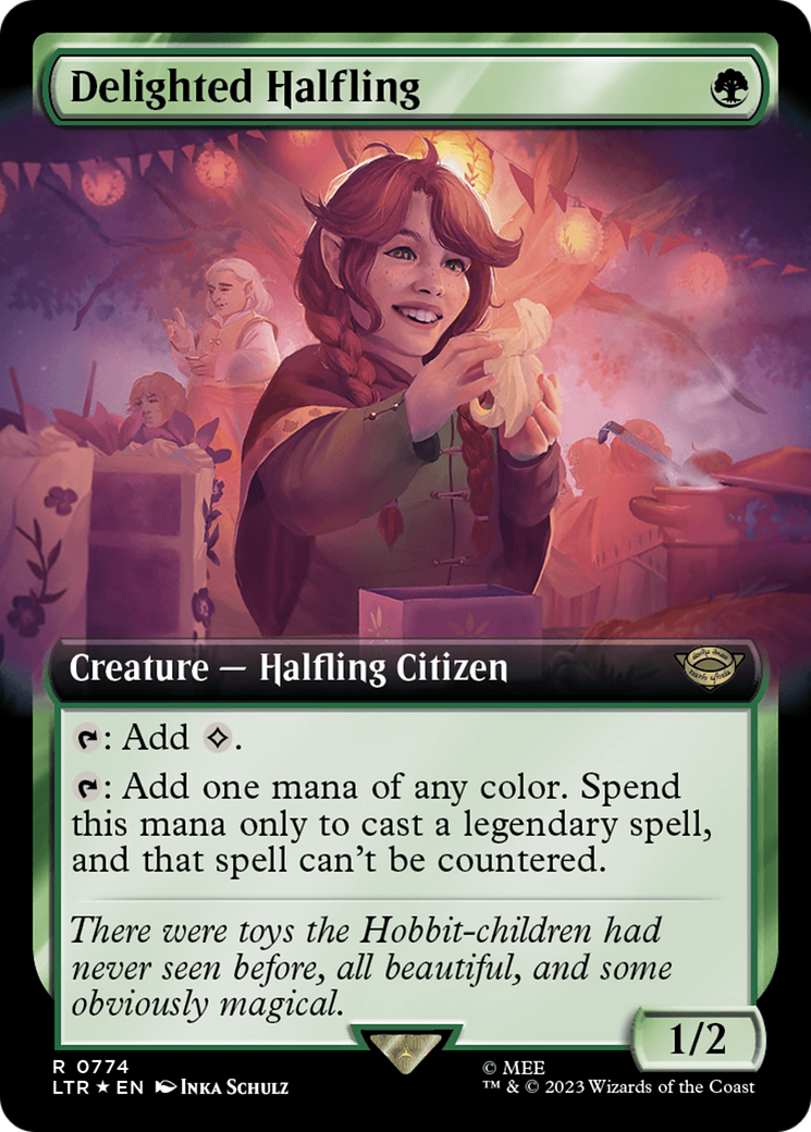 Delighted Halfling (Extended Art) (Surge Foil) [The Lord of the Rings: Tales of Middle-Earth] | Kessel Run Games Inc. 