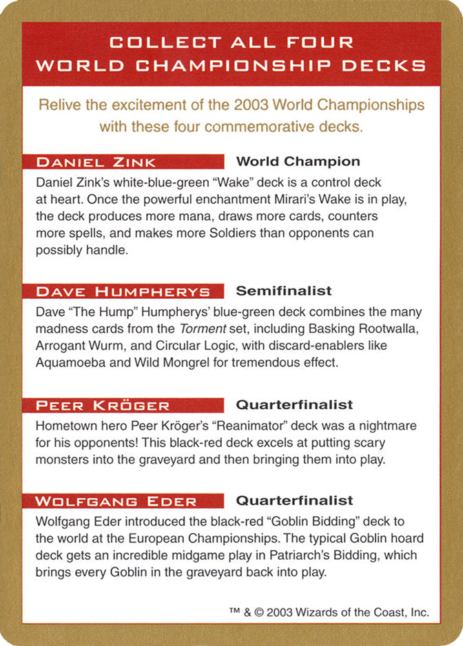 2003 World Championships Ad [World Championship Decks 2003] | Kessel Run Games Inc. 