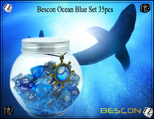 Ocean Blue Dice Set 35pc with Jar & Pendant | Kessel Run Games Inc. 