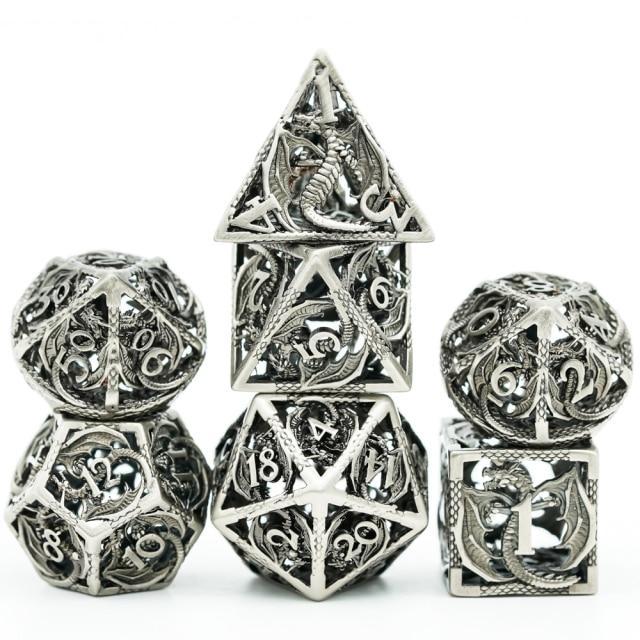 Steel Dragon Hollow Metal 7-Piece Dice Set - Silver | Kessel Run Games Inc. 