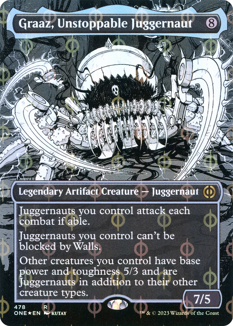 Graaz, Unstoppable Juggernaut (Borderless Manga Step-and-Compleat Foil) [Phyrexia: All Will Be One] | Kessel Run Games Inc. 