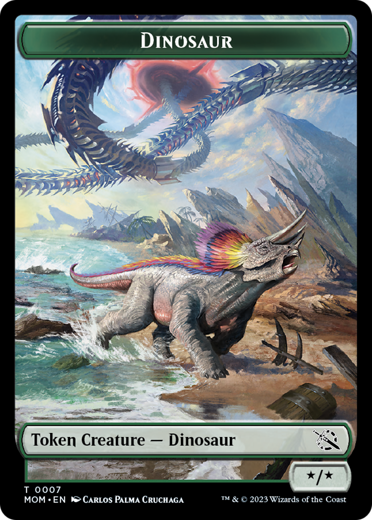 Warrior // Dinosaur Double-Sided Token [March of the Machine Tokens] | Kessel Run Games Inc. 