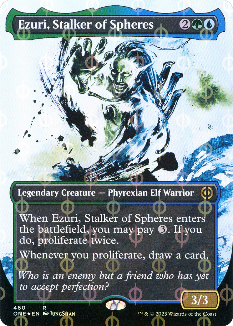 Ezuri, Stalker of Spheres (Borderless Ichor Step-and-Compleat Foil) [Phyrexia: All Will Be One] | Kessel Run Games Inc. 