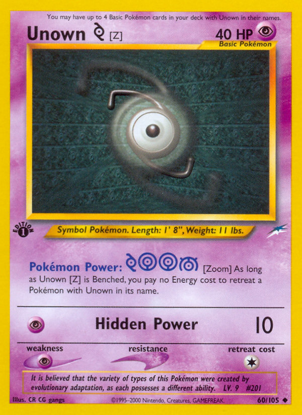 Unown [Z] (60/105) [Neo Destiny 1st Edition] | Kessel Run Games Inc. 