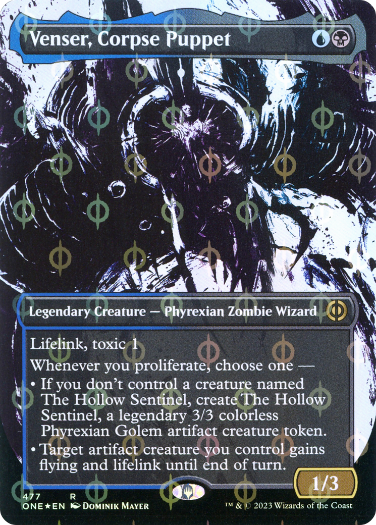 Venser, Corpse Puppet (Borderless Ichor Step-and-Compleat Foil) [Phyrexia: All Will Be One] | Kessel Run Games Inc. 