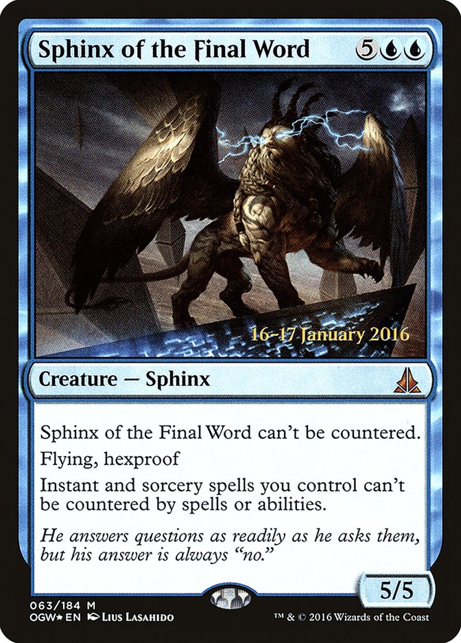 Sphinx of the Final Word [Oath of the Gatewatch Prerelease Promos] | Kessel Run Games Inc. 