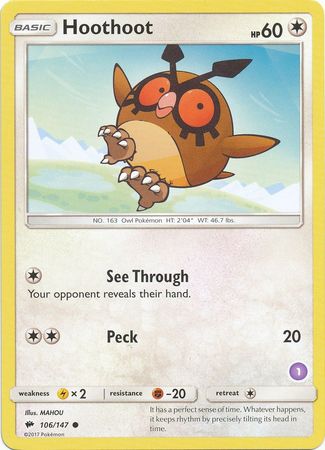 Hoothoot (106/147) (Deck Exclusive #1) [Sun & Moon: Trainer Kit - Alolan Sandslash] | Kessel Run Games Inc. 